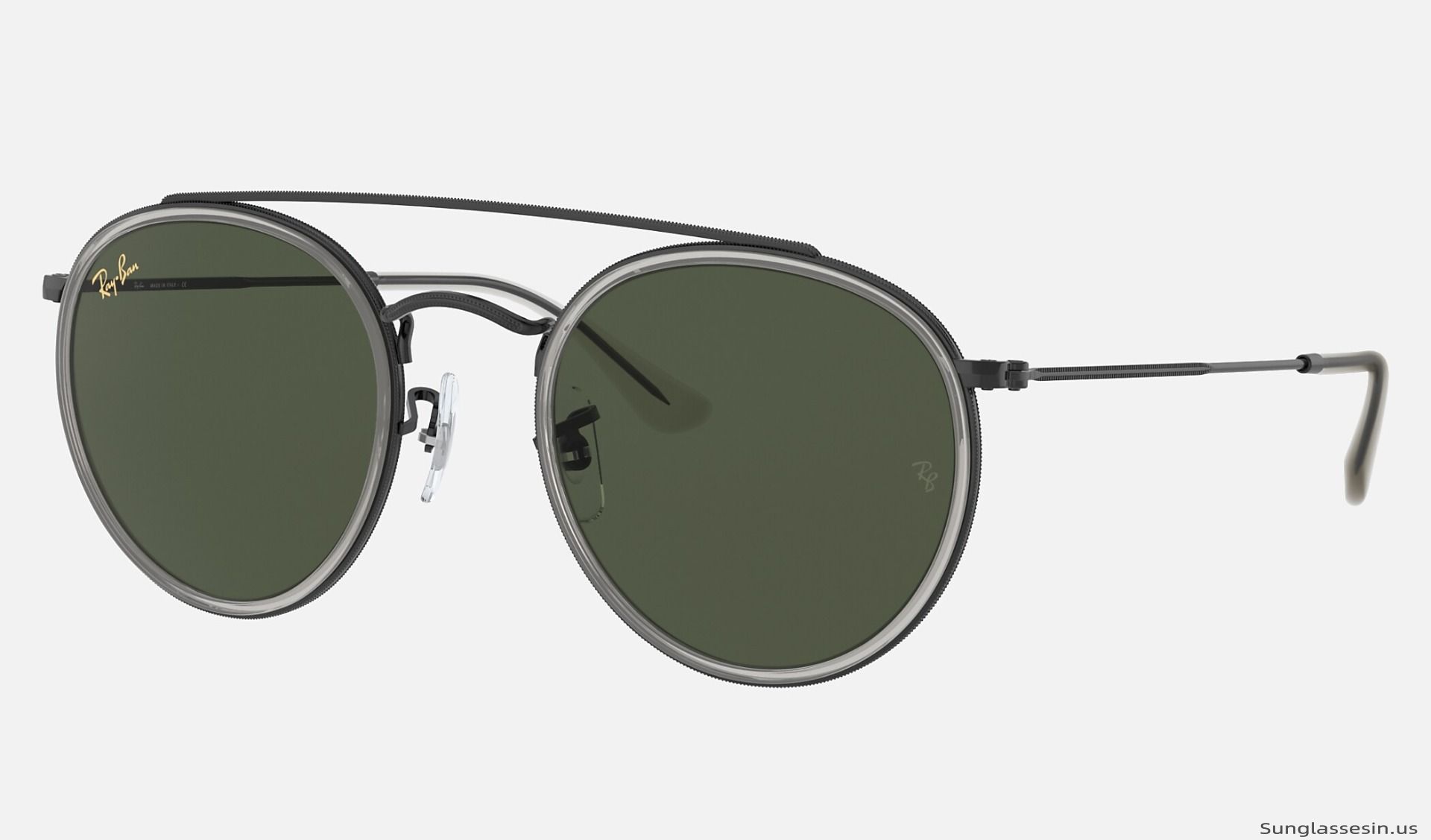 Ray Ban Round Double Bridge Legend RB3647 Sunglasses Classic G-15 + Shiny  Black Frame Green Classic G-15 Lens